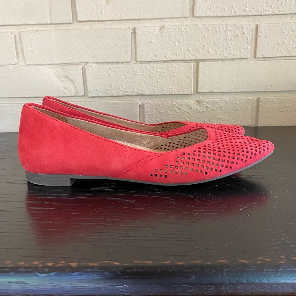 Vionic Posey Pointed Toe Flat Red Perforated Sued… - image 3